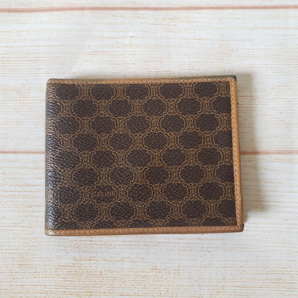 Authentic Celine Paris Macadam Dark Brown Tan Bifold Wallet Unisex Vintage